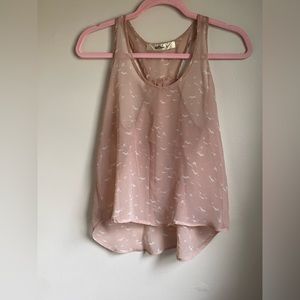Bird Patterned Sheer Pink Racerback Tank Wallflower